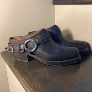 FRYE Black Leather Moto Harness Mules sz 7